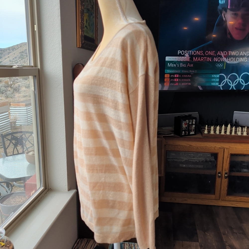 Dana Buchman Beige Striped Crew Neck Sweater - Picture 4 of 5